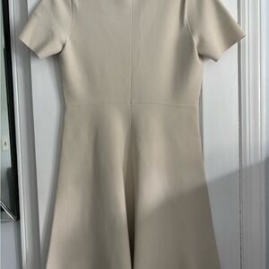 Theory Crepe FlairElegant Cream Short Sleeve Dress
